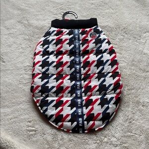 Fab Dog XL Houndstooth Puffer Dog Jacket – Red/Black | Cozy Streetwear for Pets